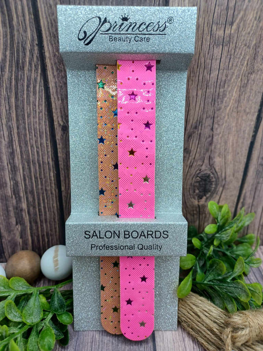 Orange & Pink Holographic Emory Nail File Boards w/ Stars