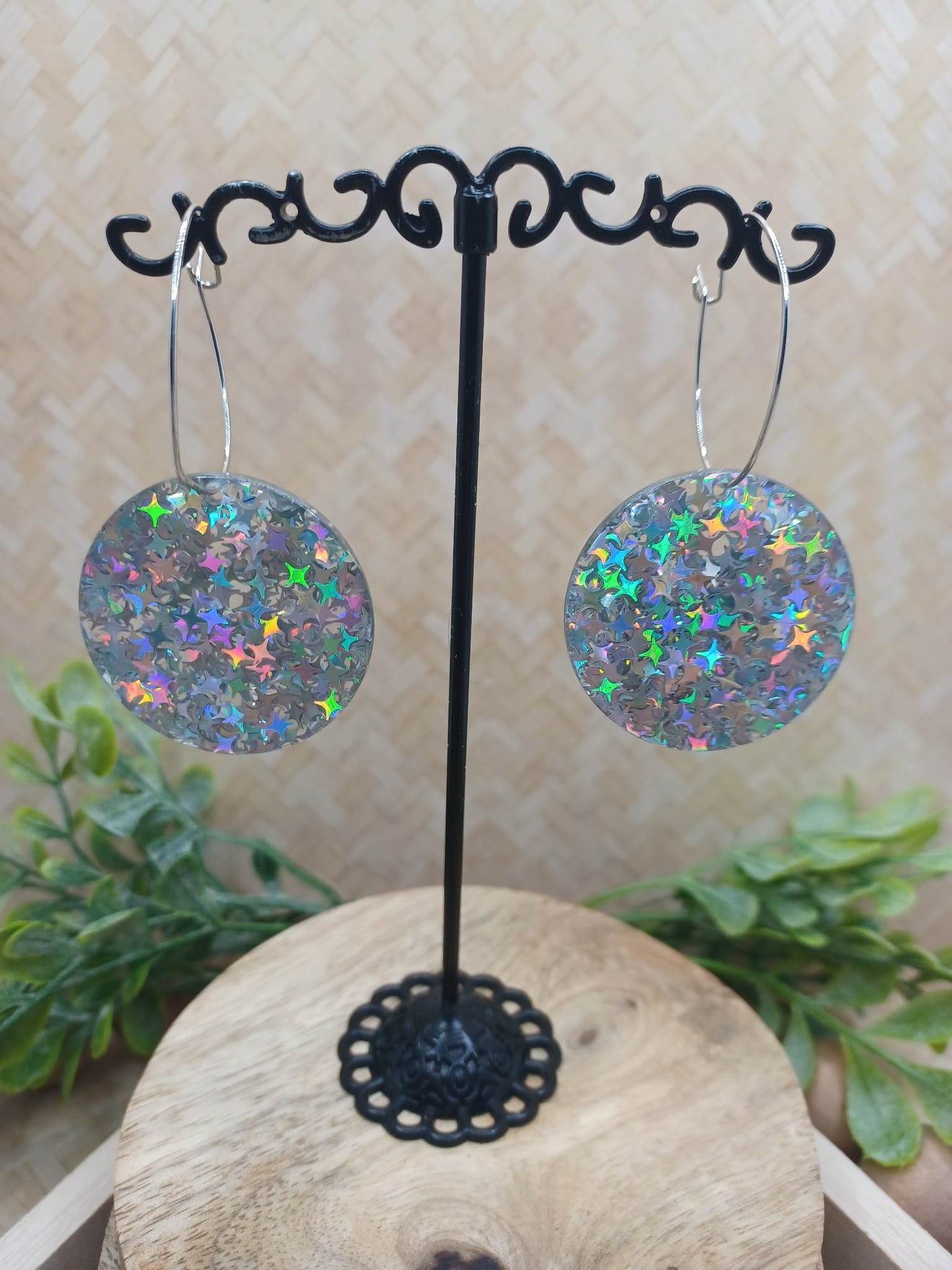 Silver Acrylic Iridescent Glitter Earrings