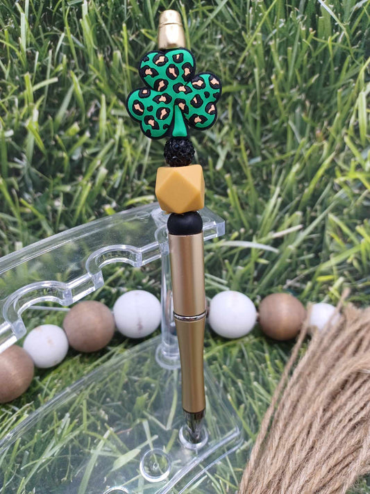 Leopard Shamrock Beaded Ink Pen