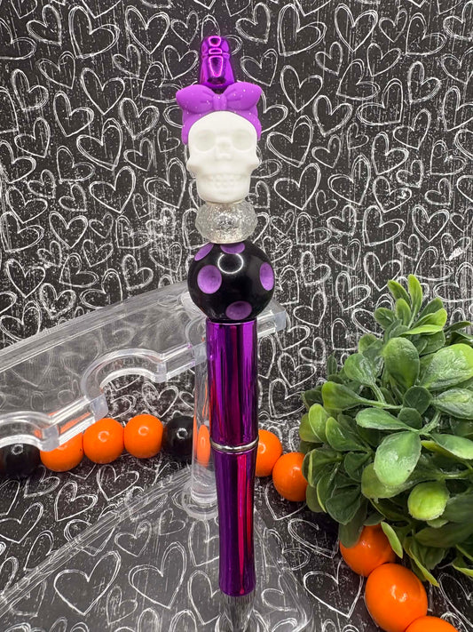 Purple & White Skull Beaded Ink Pen