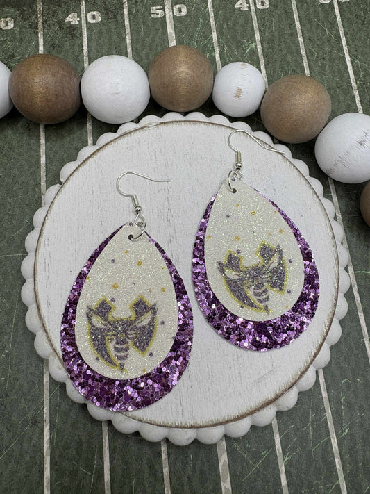Purple Glitter Hiram Hornets Earrings