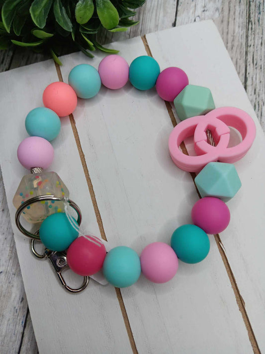 Pink, Purple & Teal Beaded Wristlet Keychain