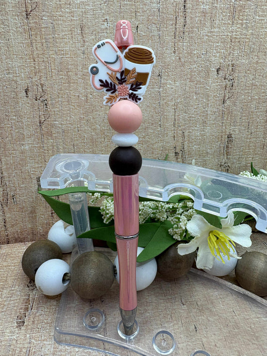 Pink & Brown Stethoscope Beaded Ink Pen