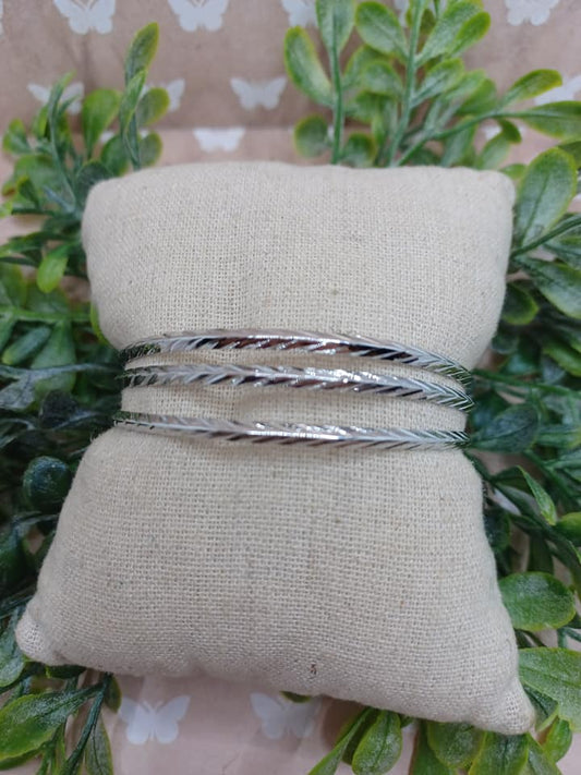 Silver Triple Layered Textured Bracelet