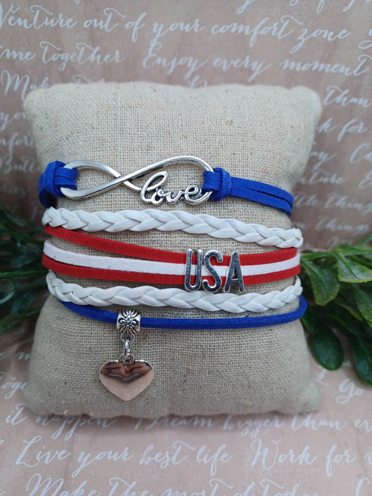 Layered Love USA Bracelet/Anklet w/ Heart Charm