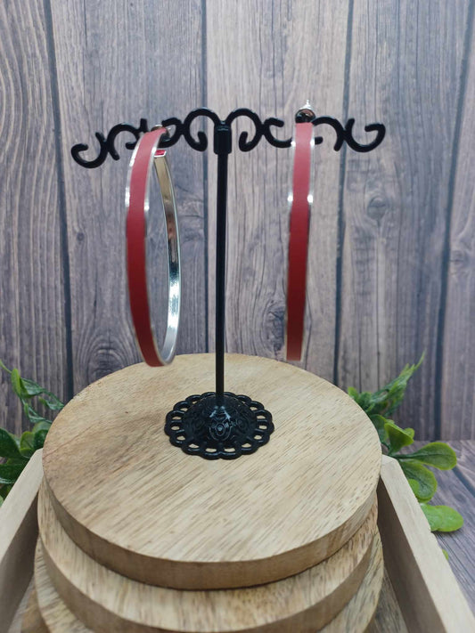 Red Leather Wrapped Hoop Earrings