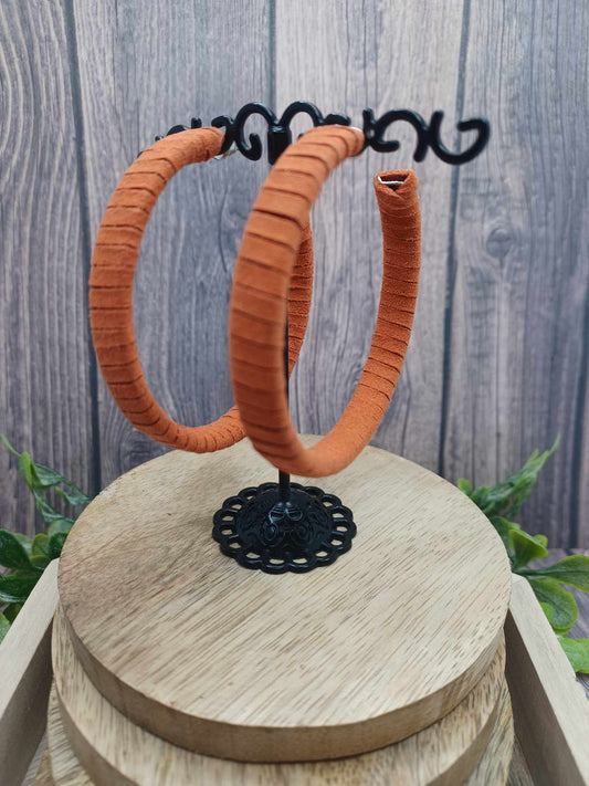 Orange Leather Style Hoop Earrings