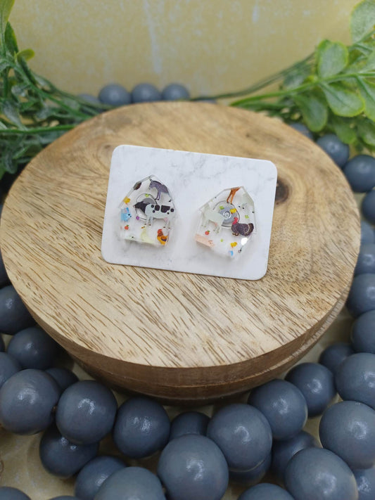 Acrylic Barn Shaped Earrings w/ Farm Animals