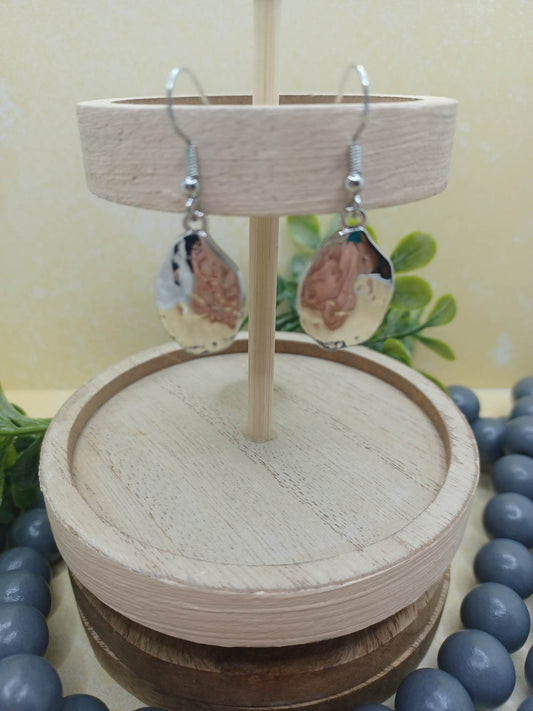 Silver Dainty Textured Oval Style Earrings