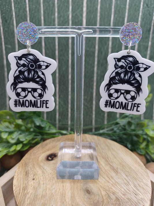 #MomLife Soccer Earrings w/ Silver Glitter