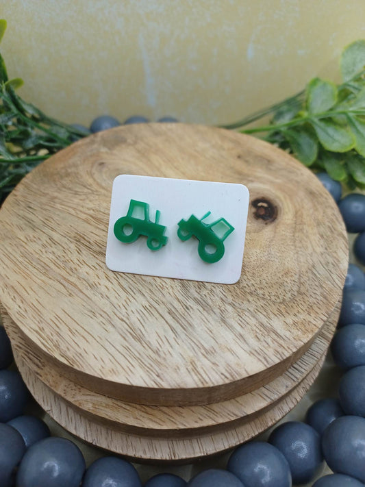 Green Tractor Acrylic Earrings