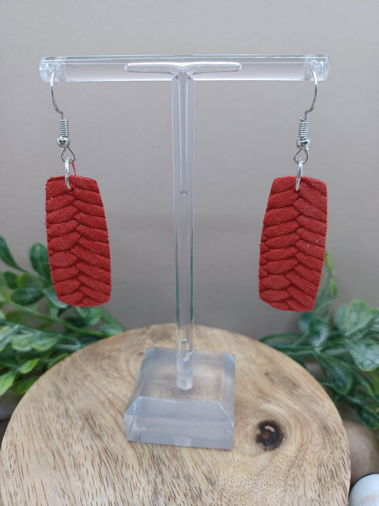 Red Woven Leather Style Earrings