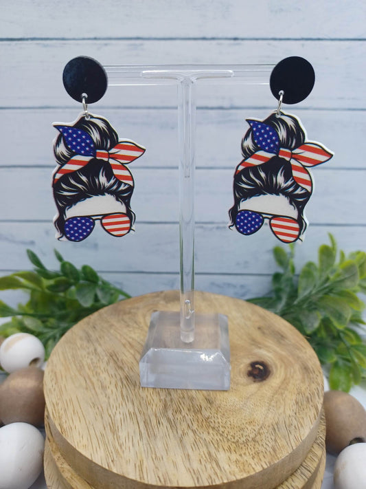 American Flag Messy Bun Earrings