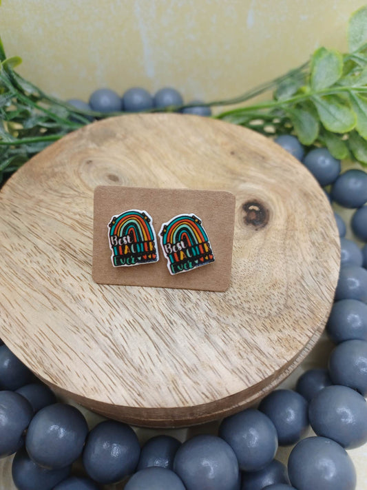 Best Teacher Ever Wooden Earrings