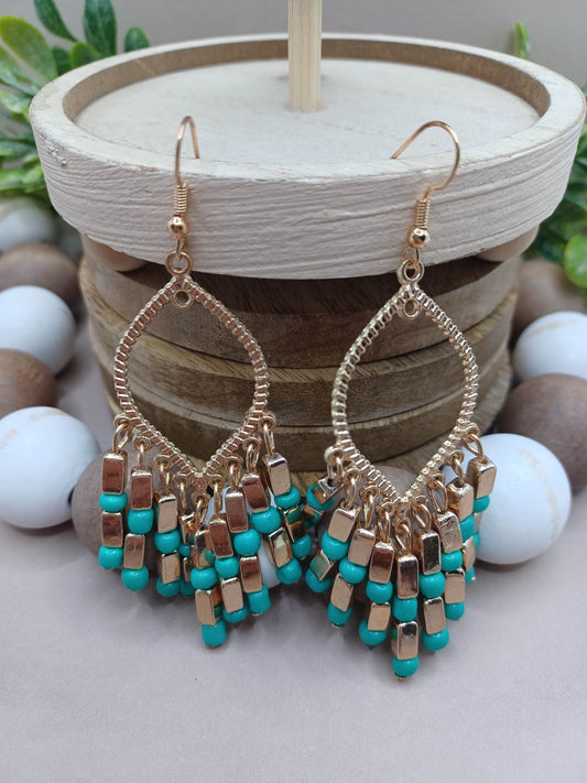 Gold & Turquoise Tassel Style Earrings