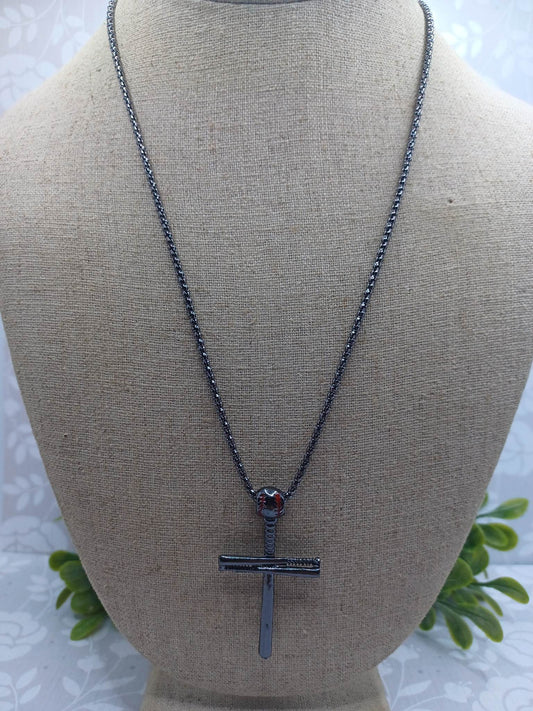 Black Cross Baseball Necklace w/ Nail Detail