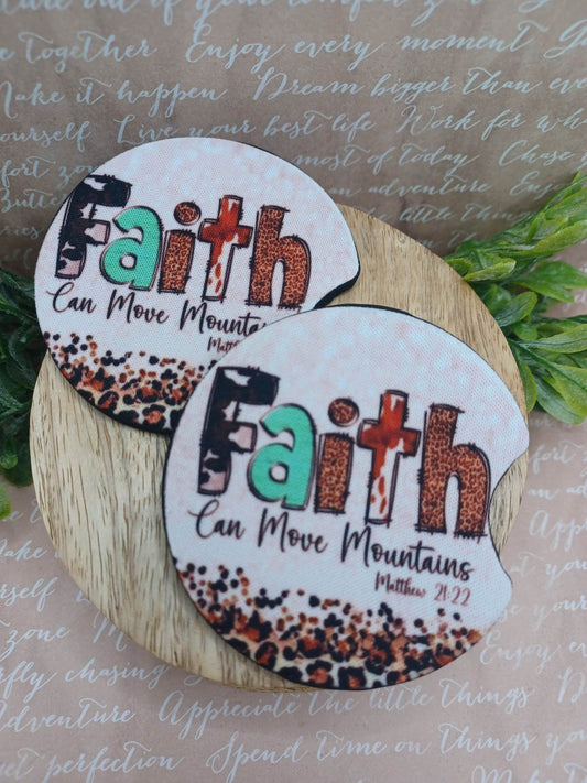 Faith Can Move Mountains Car Coaster Set