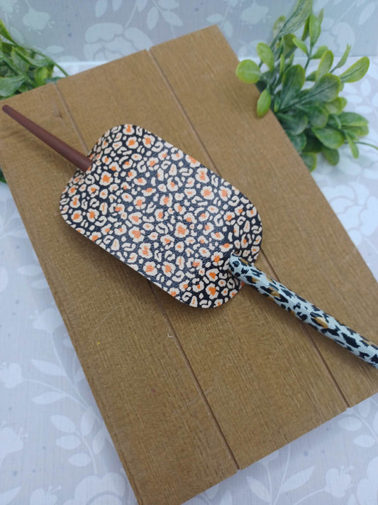 Orange Leopard Ponytail Accessory w/ Brown Hair Stick