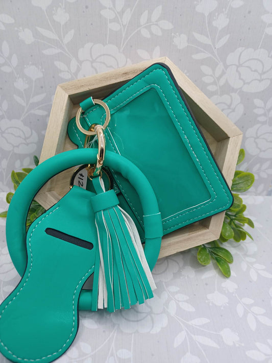 Teal Wristlet Wallet, Chapstick Holder, & Tassel Set