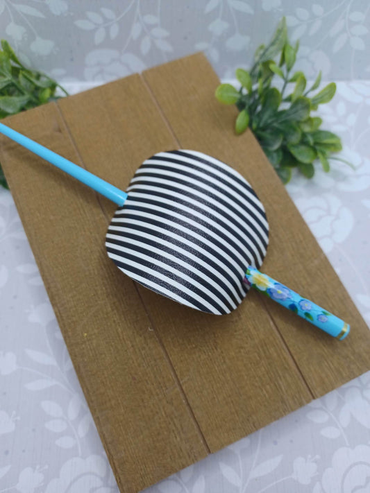 Black & White Striped Ponytail Accessory w/ Blue Hair Stick
