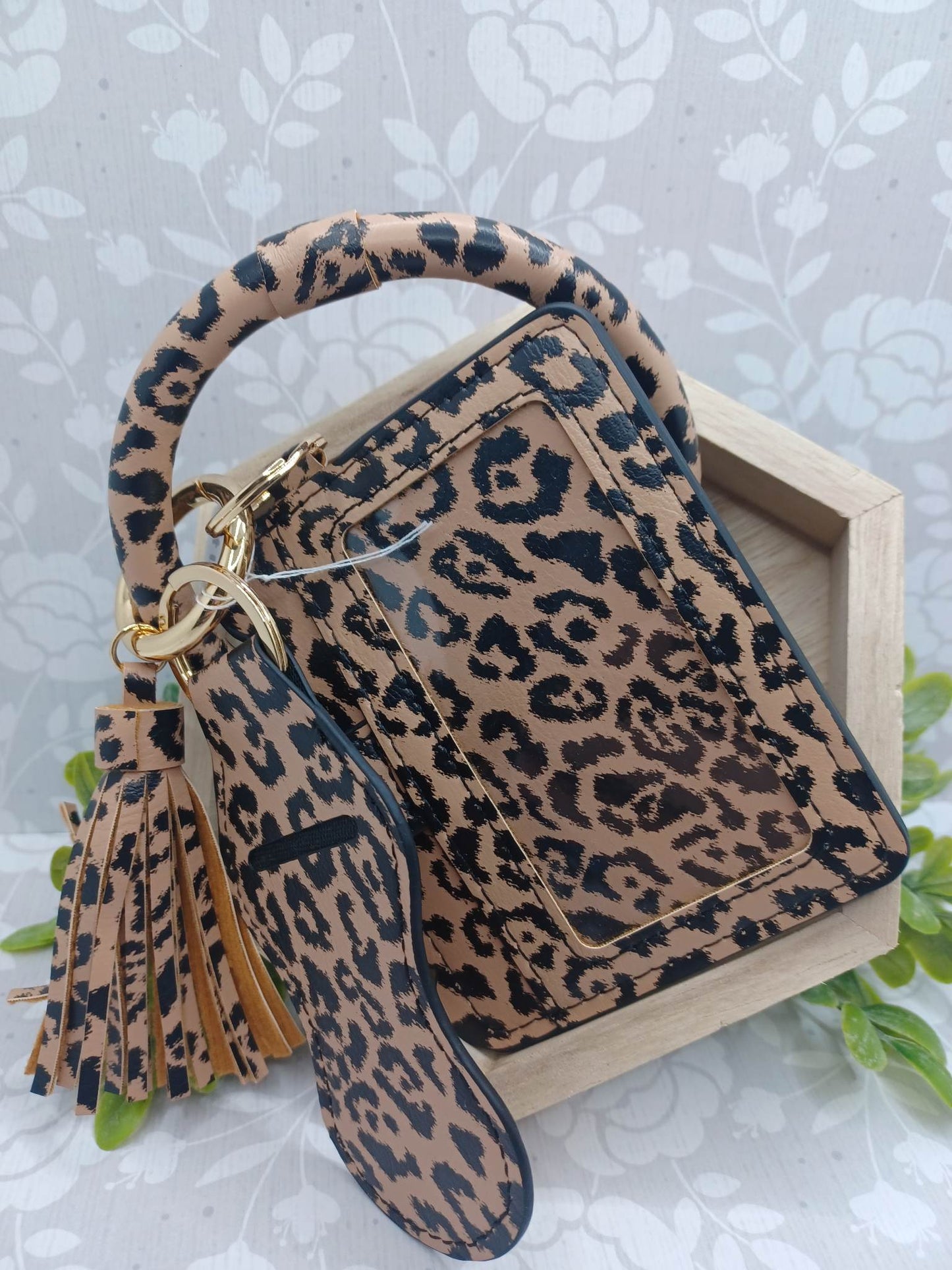 Leopard Print Wristlet Wallet, Chapstick Holder, & Tassel Set