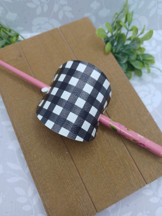 Black & White Patterned Ponytail Accessory w/ Pink Hair Stick