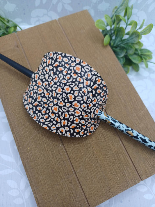 Lepard Patterned Ponytail Accessory w/ Black Leopard Hair Stick