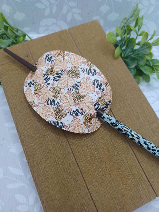 Leopard & Cow Print Patterned Ponytail Accessory w/ Black Leopard Hair Stick