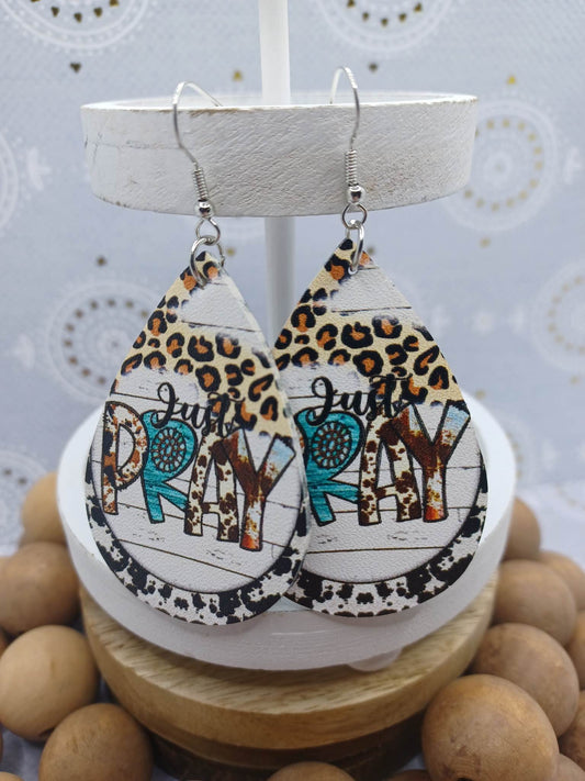 Just Pray Leather Style Earrings