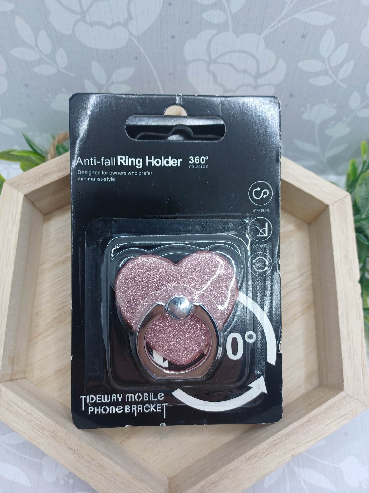 Pink Glitter Heart Phone Ring Holder