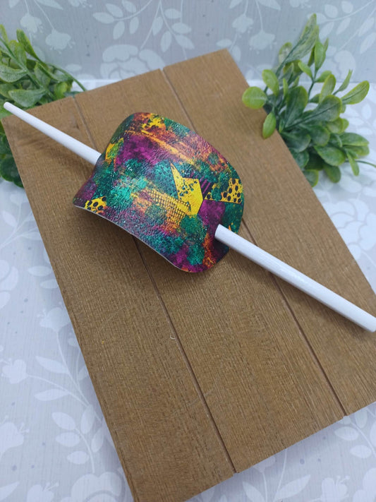 Purple, Yellow, & Green Ponytail Accessory w/ White Hair Stick