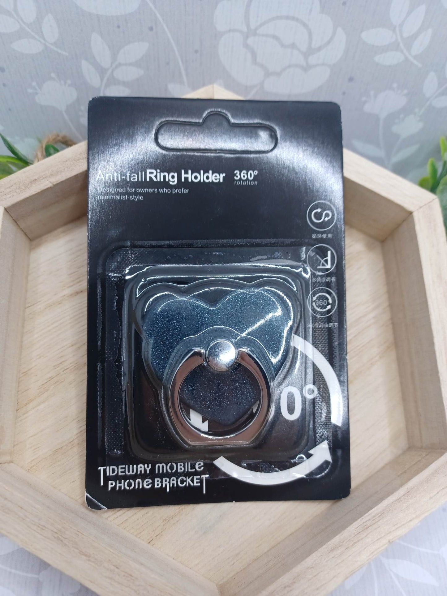 Black Glitter Heart Phone Ring Holder