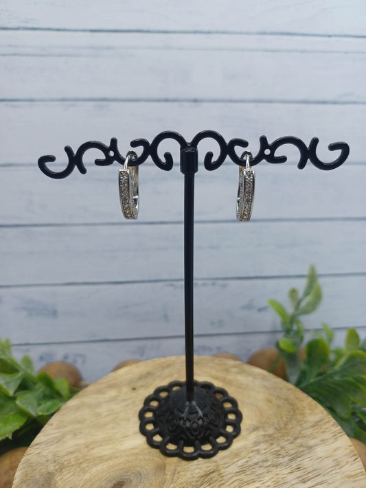 Dainty Silver Earrings w/ Rhinestone Accents