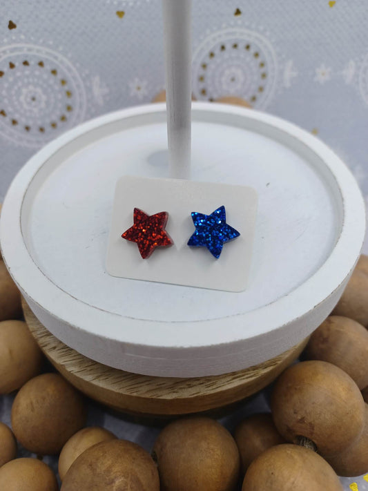 Red & Blue Glitter Star Earrings