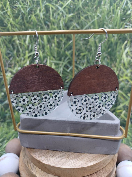 Wooden & Acrylic Soccer Earrings