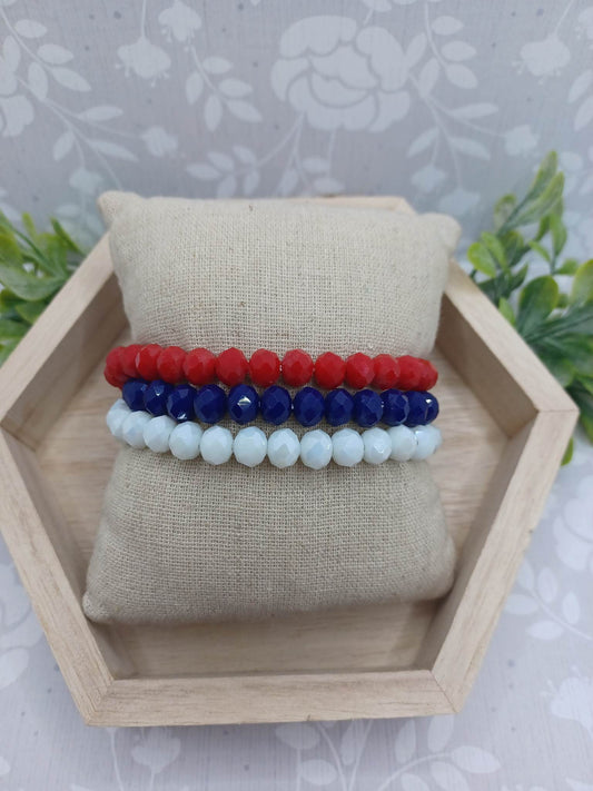 Red, White, & Blue Beaded Bracelet Set