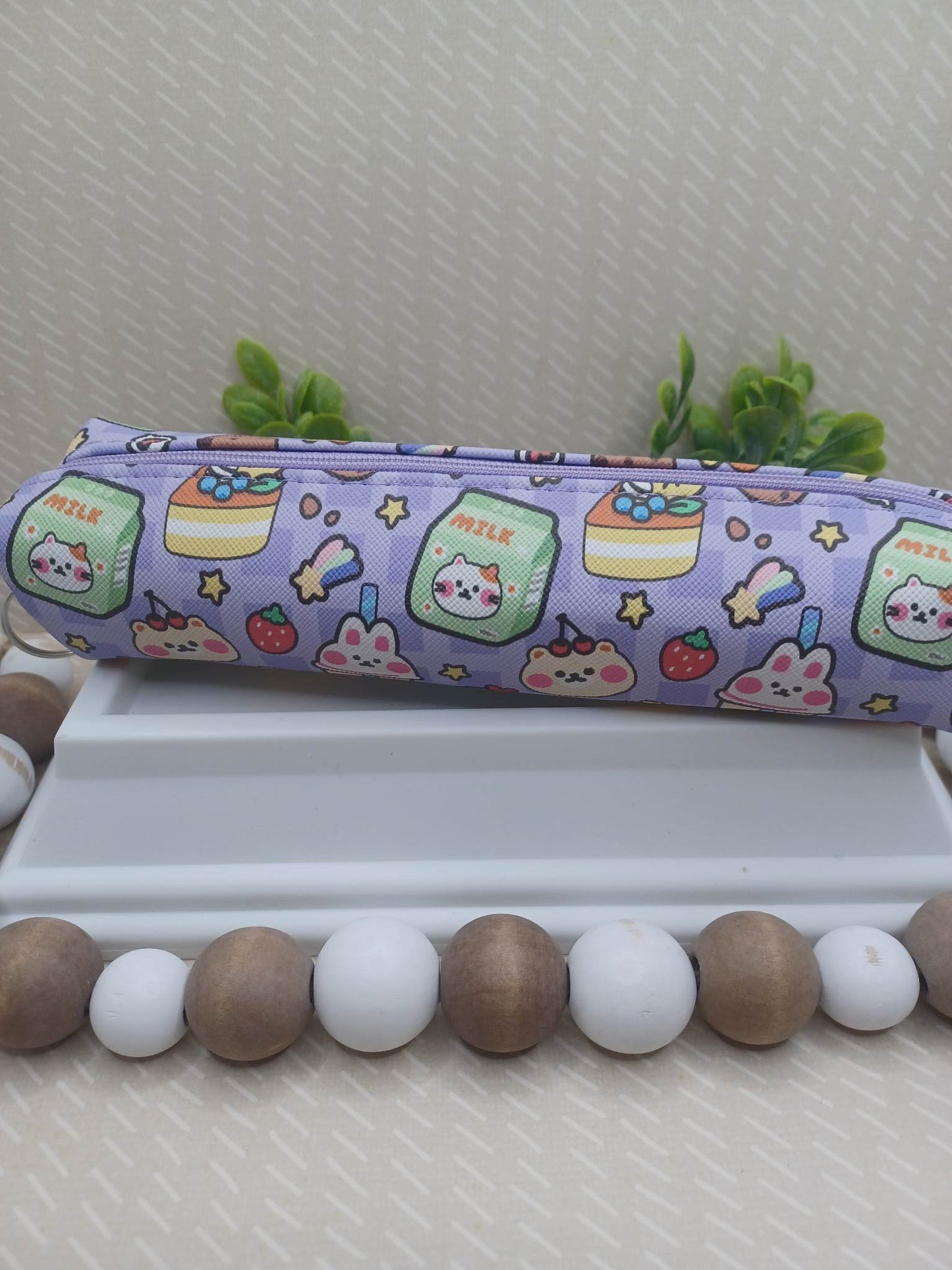 Purple Milk Zipper Pencil Pouch