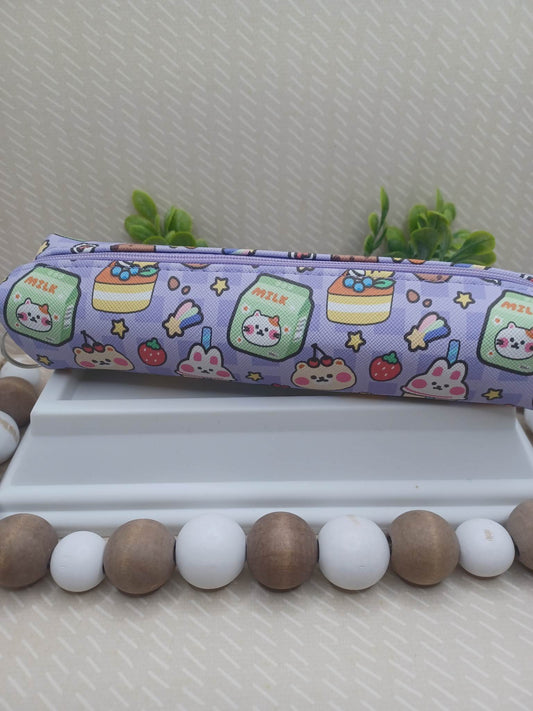 Purple Milk Zipper Pencil Pouch