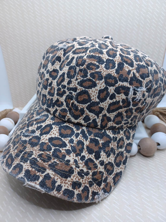 PREORDER - Leopard Print Ponytail Hat
