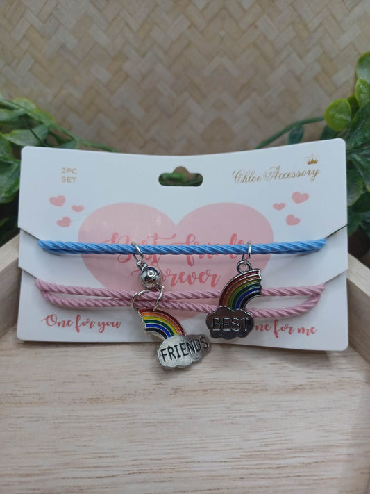 Blue & Pink Woven Best Friend Bracelet Set