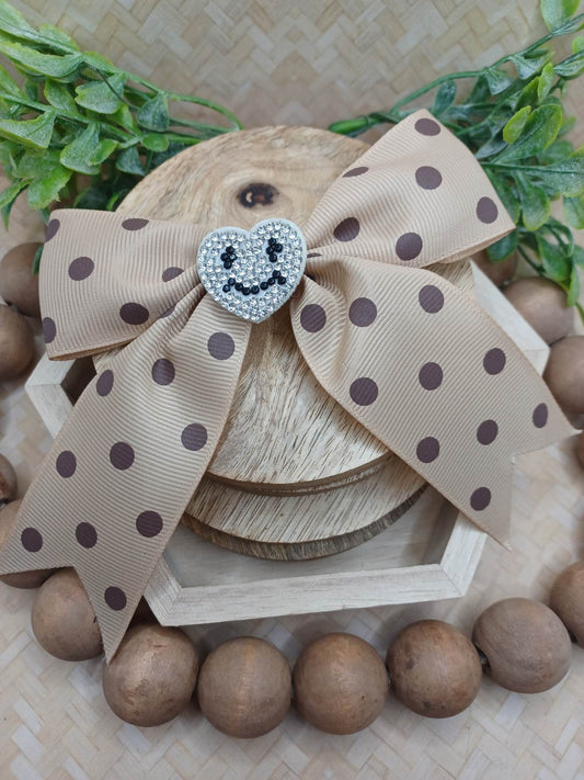 Tank w/ Brown Polka Dot Hair Accessory w/ Rhinestone Heart Accent