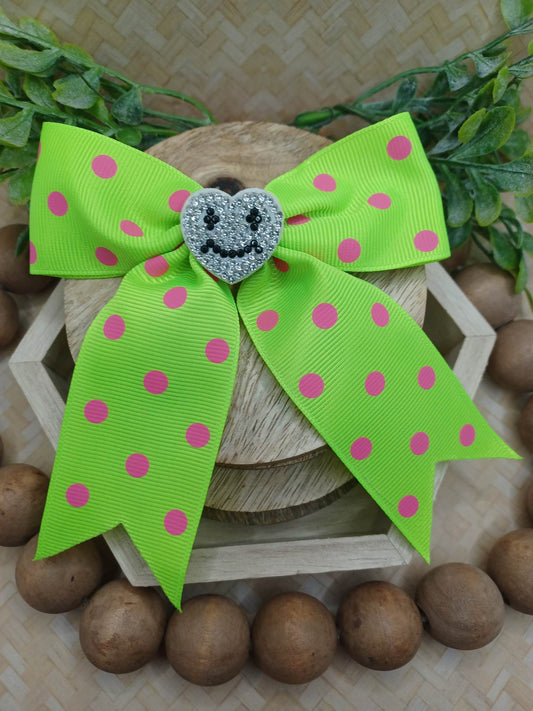 Neon w/ Pink Polka Dot Hair Accessory w/ Rhinestone Heart Accent