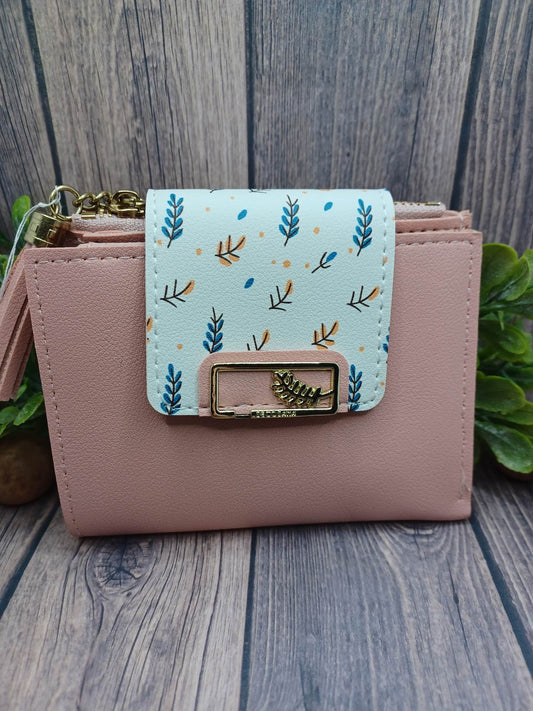 Pink Wallet w/ Leaf Pattern & Snap