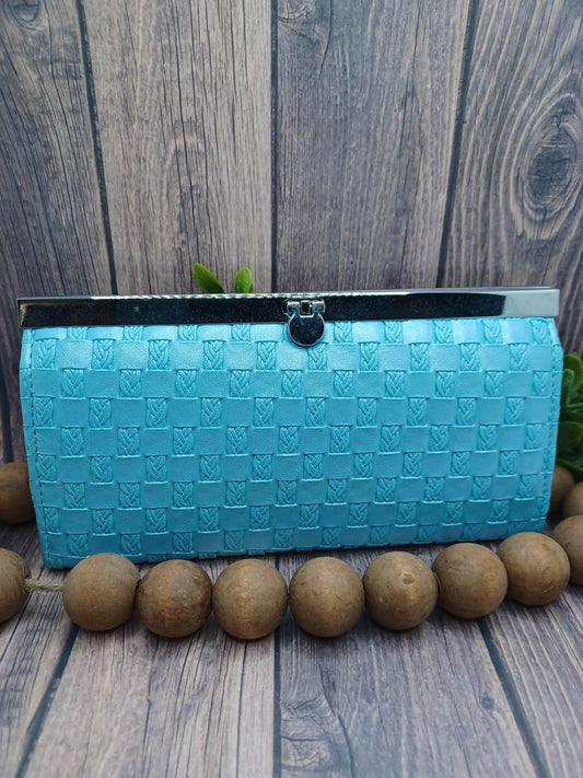 Blue Embossed Fold Over Closure Style Wallet