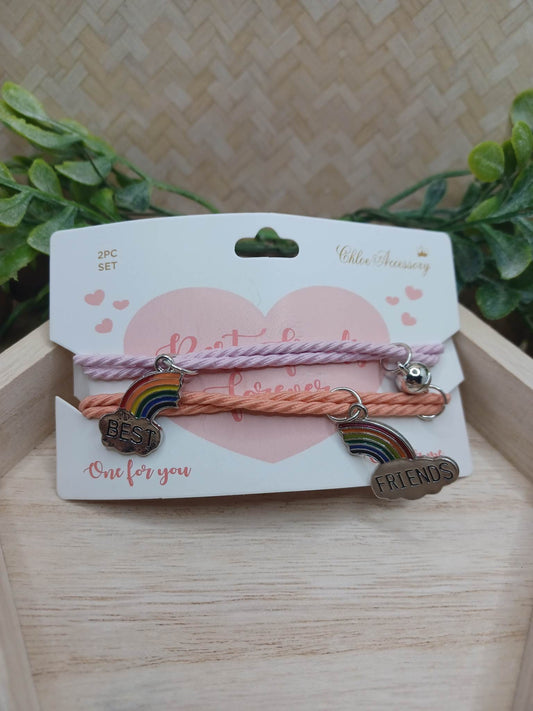 Pink & Coral Woven Best Friend Bracelet Set