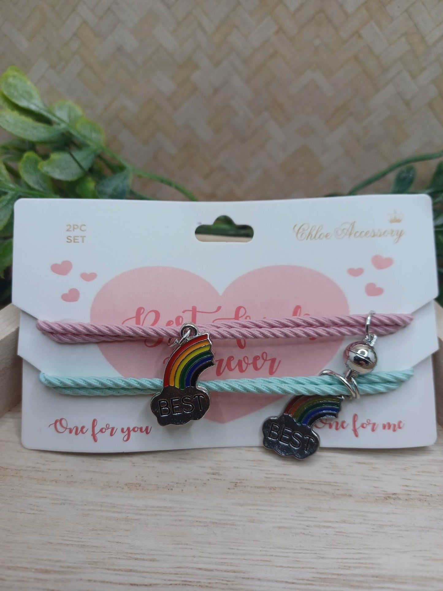 Pink & Mint Woven Best Friend Bracelet Set