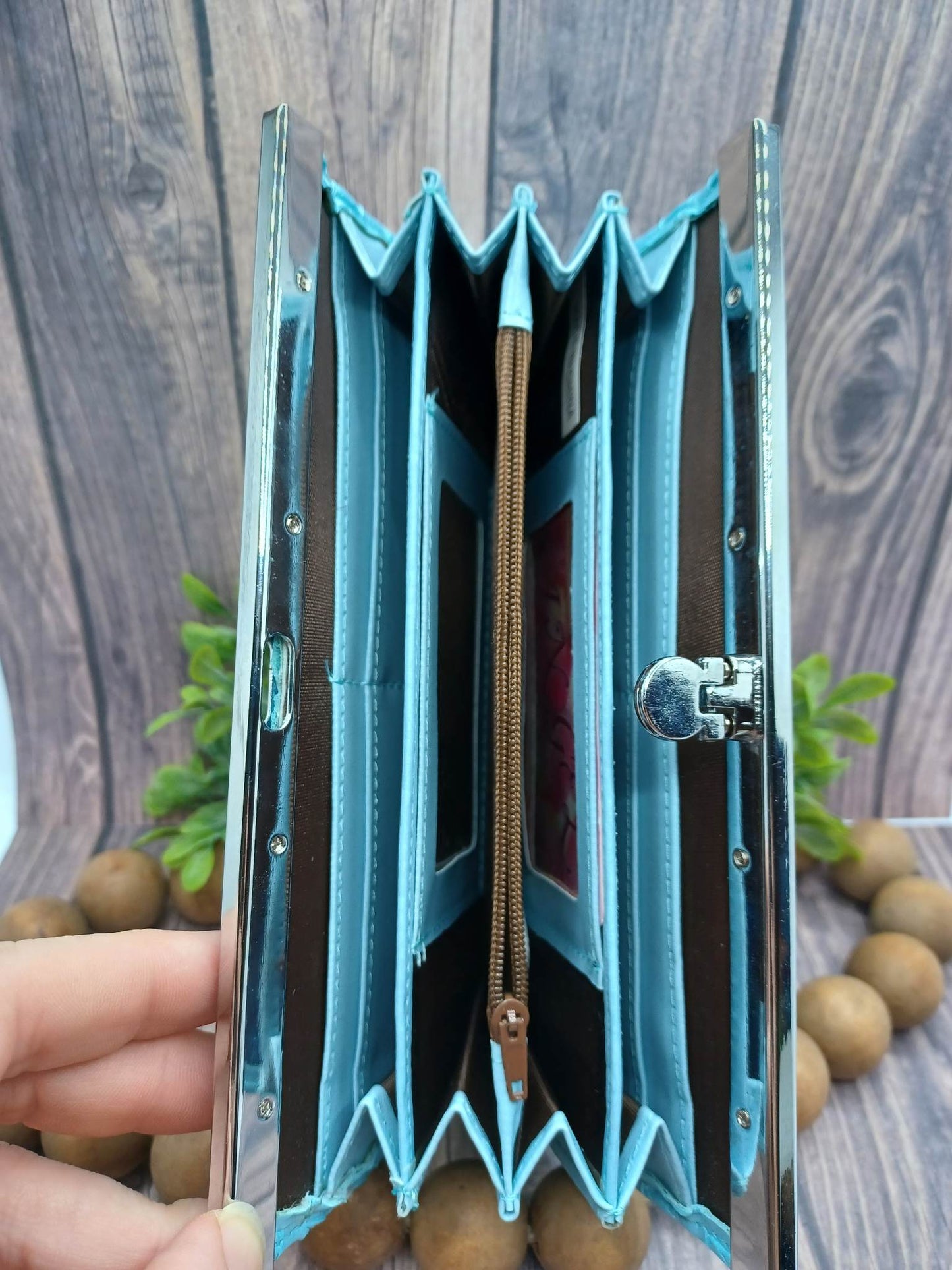 Blue Embossed Fold Over Closure Style Wallet