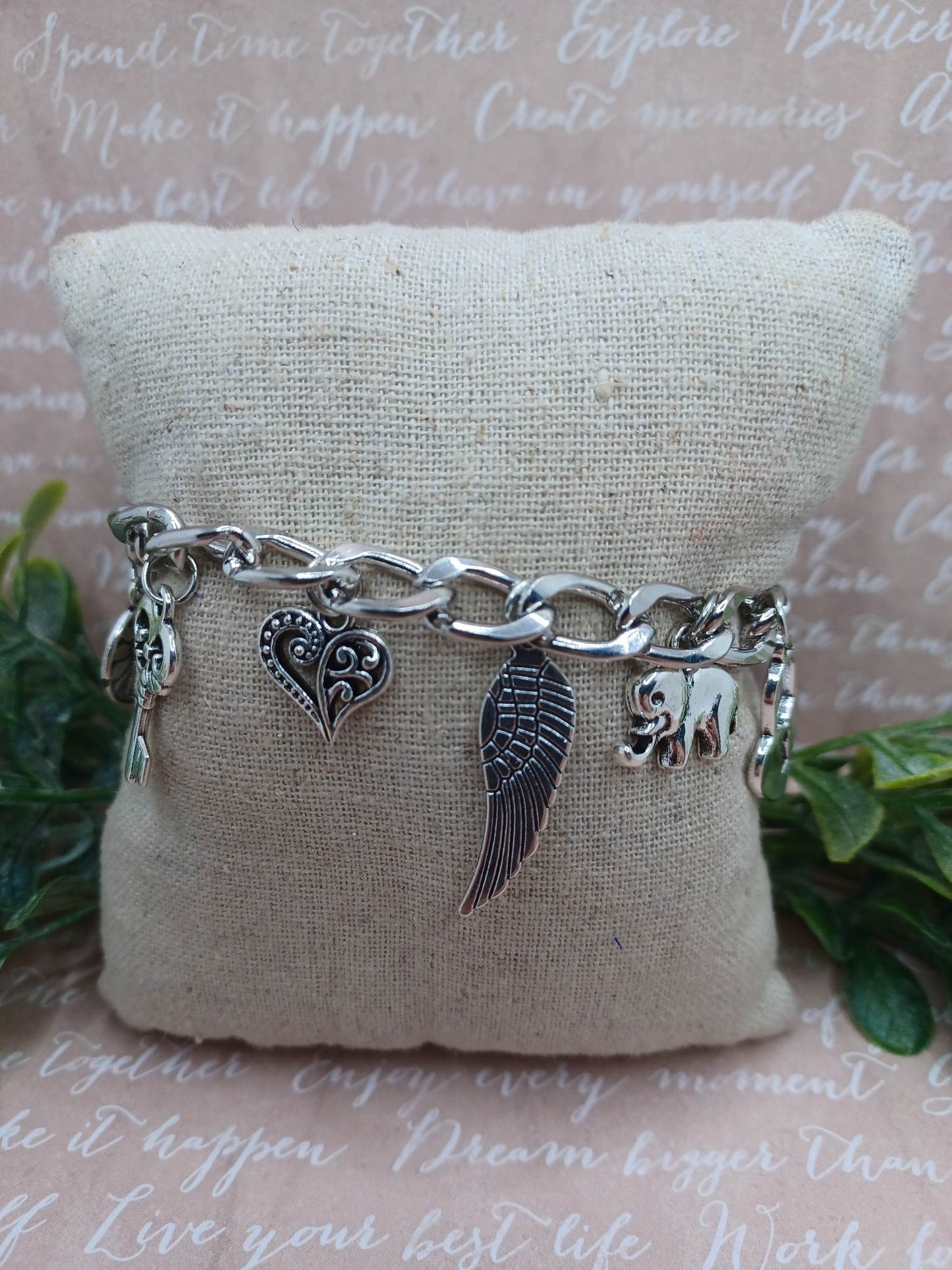 Silver Love Charm Bracelet/Anklet w/ Locket & Wing Charms