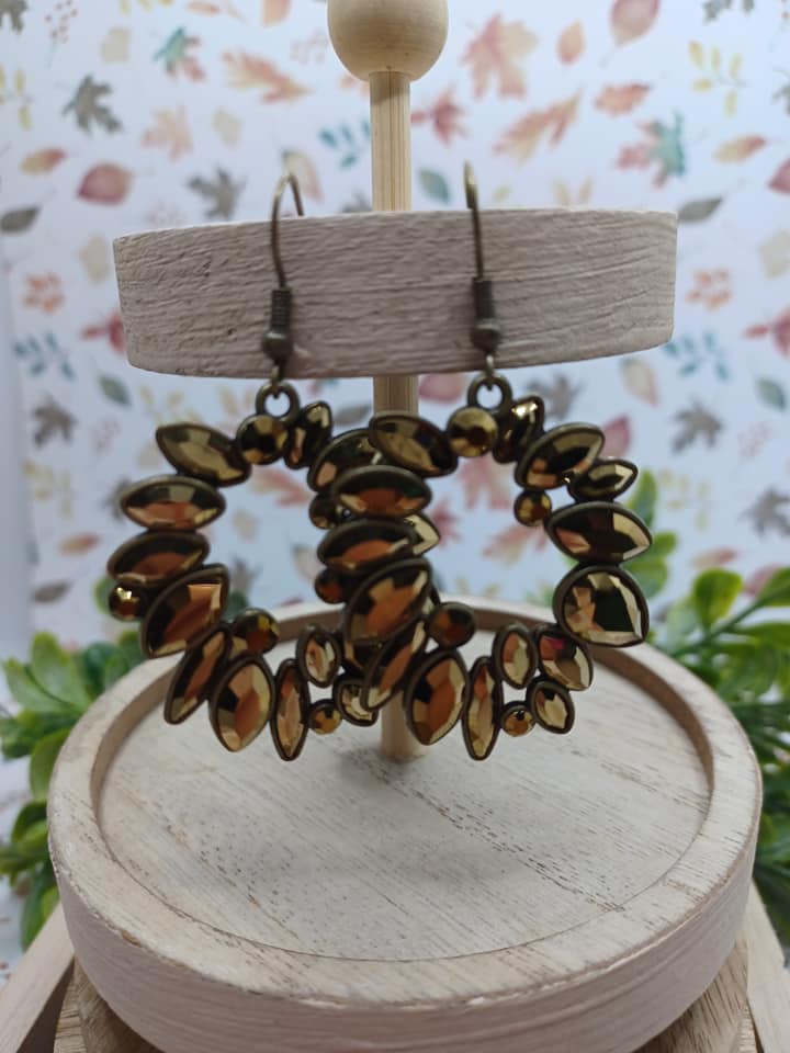 Brass Wreath Style Earrings w/ Brass Rhinestones