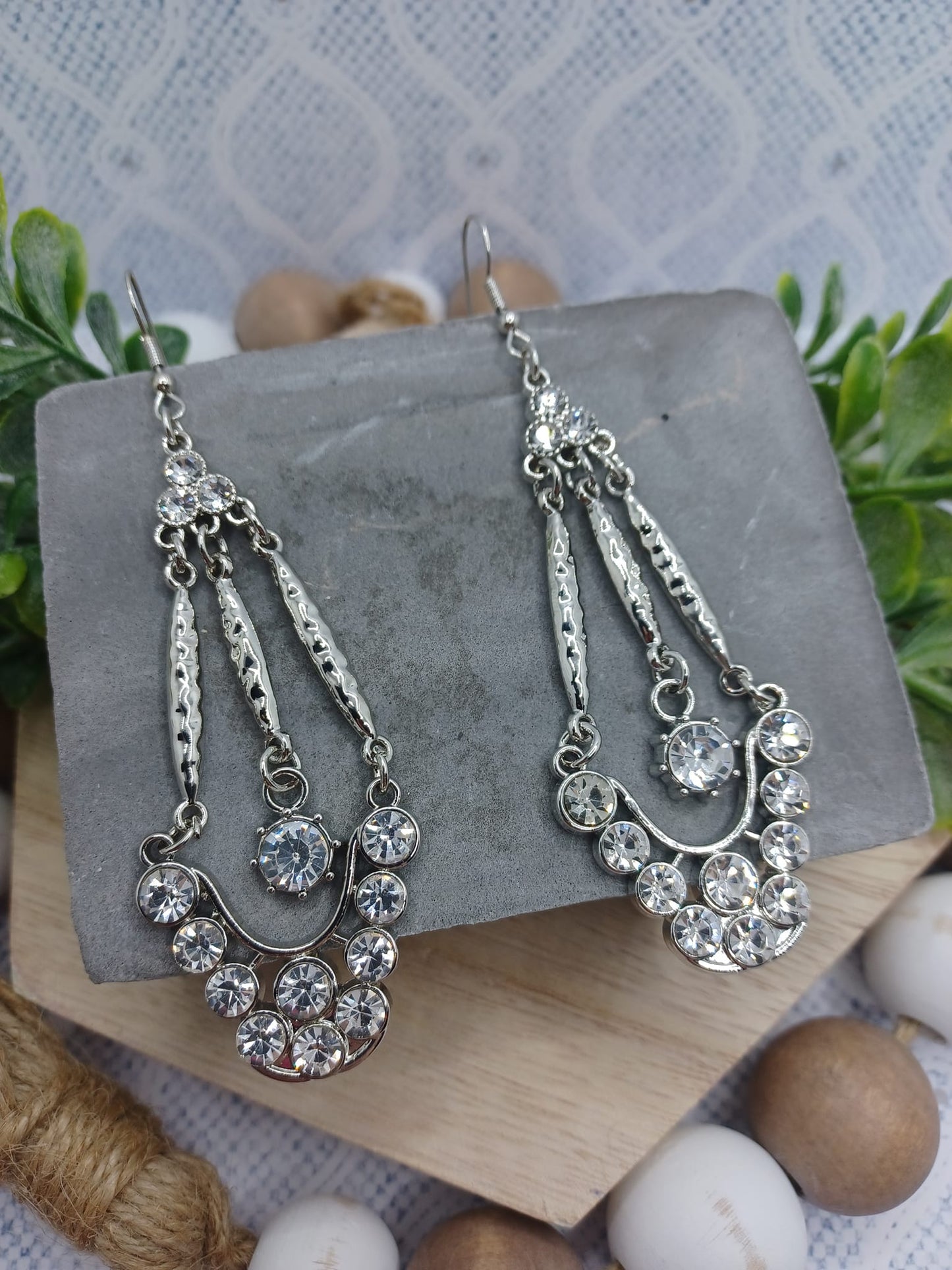 Silver Dangle Elegant Rhinestone Earrings